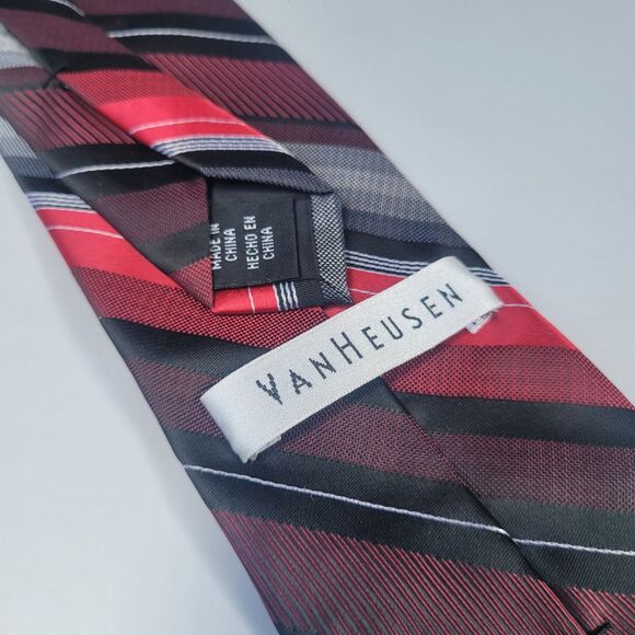 Van Heusen Men polyester tie red stripe  slim 58in long 3 1/4in wide - Picture 7 of 8